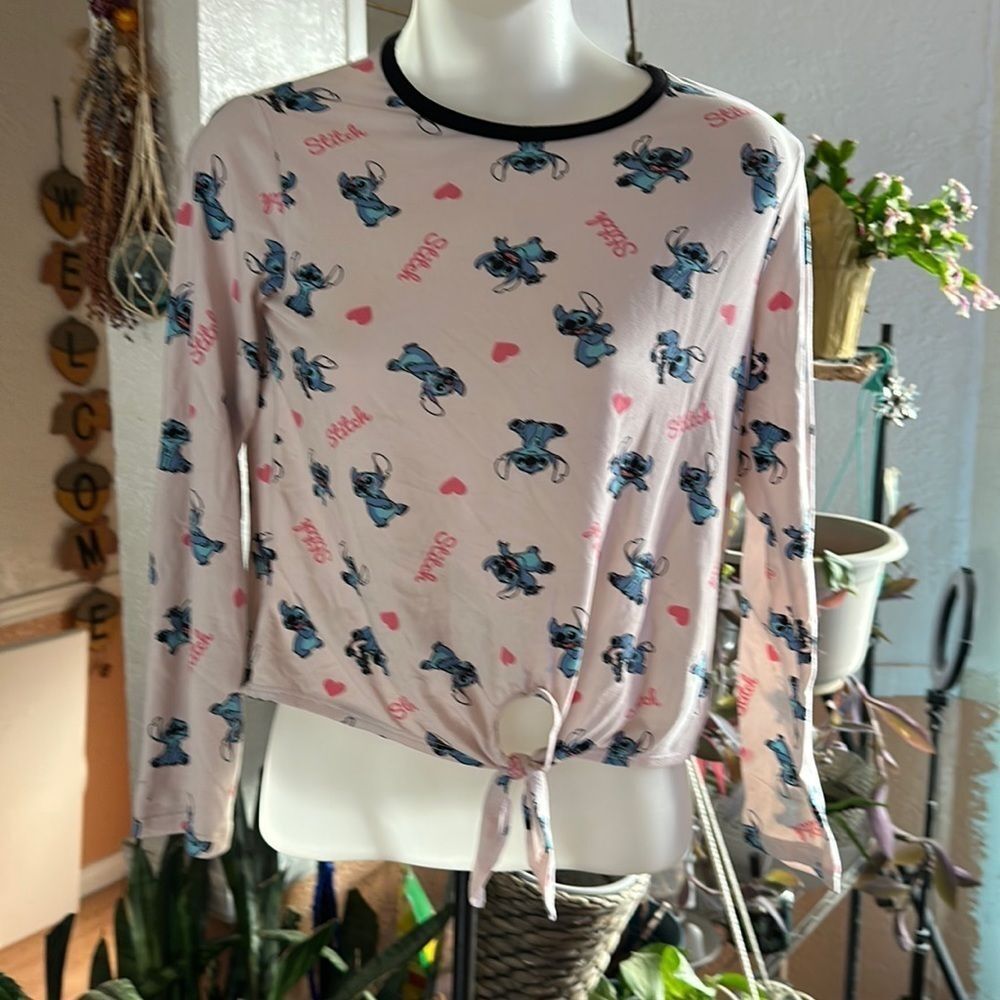 Disney Pink Stitch Long Sleeve Tee Girl’s Medium Cute Graphic Top